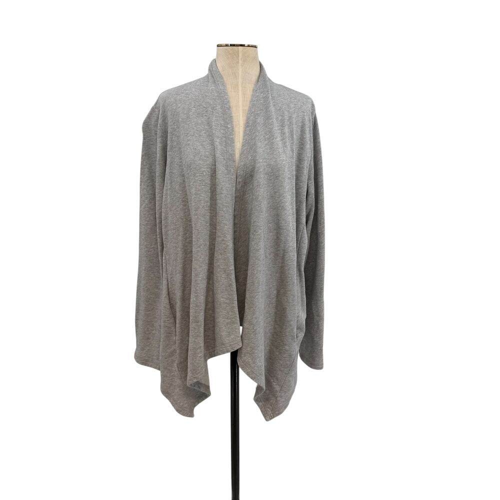Eileen Fisher Organic Cotton Cardigan Gray Open Front Draped Womens Large